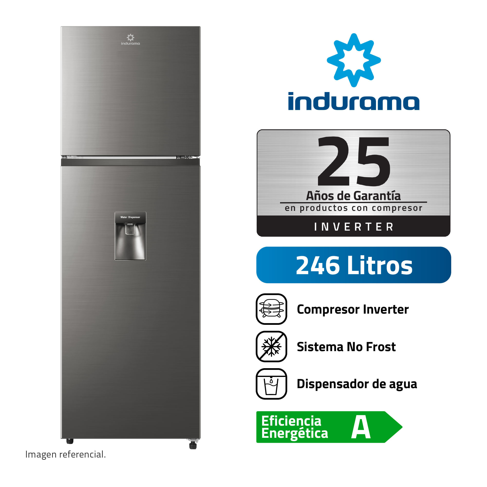 Refrigeradora Indurama 246 Litros No Frost con Dispensador d