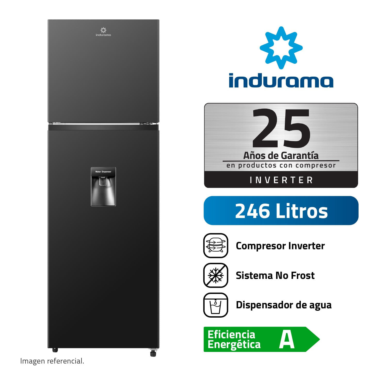 Indurama Refrigeradora 246lt Negro Ri-389dni