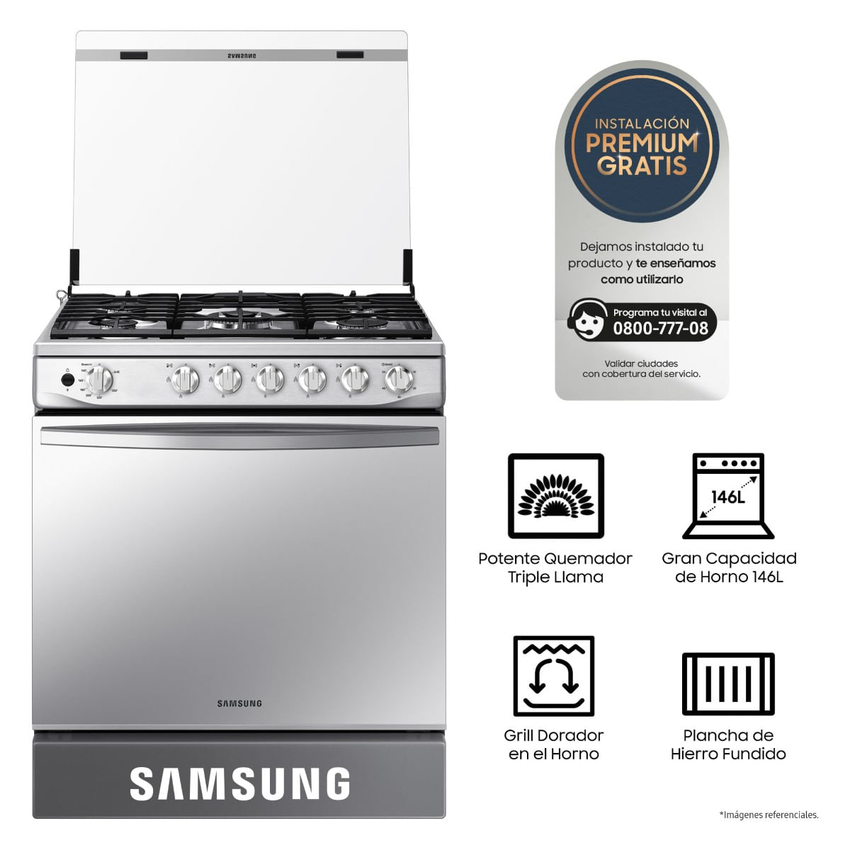 Cocina a Gas 5 hornillas con Plancha y Grill NX52T7322PSPE