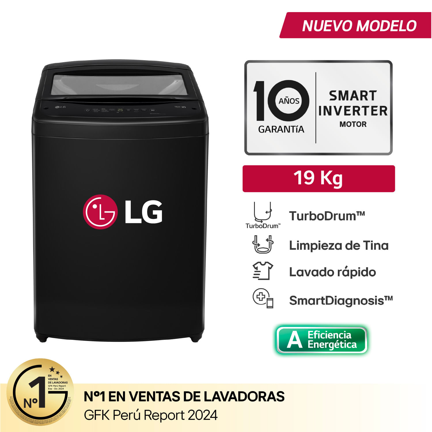 Lavadora LG 19 Kg Carga Superior TurboDrum Smart Inverter On