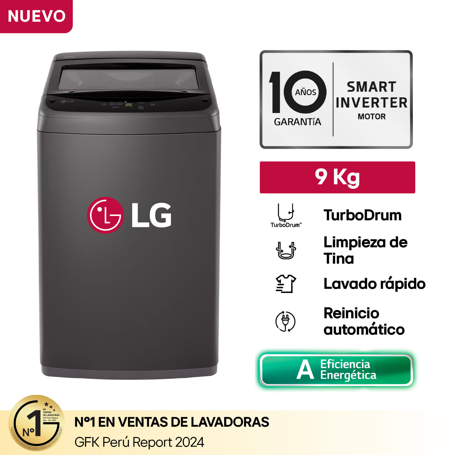 Lg Lavadora WT9BVTB 9Kg Turbodrum Carga Superior Negro Claro