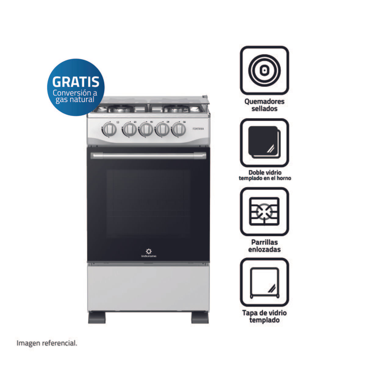 Cocina Indurama Fontana Gris 4 quemadores