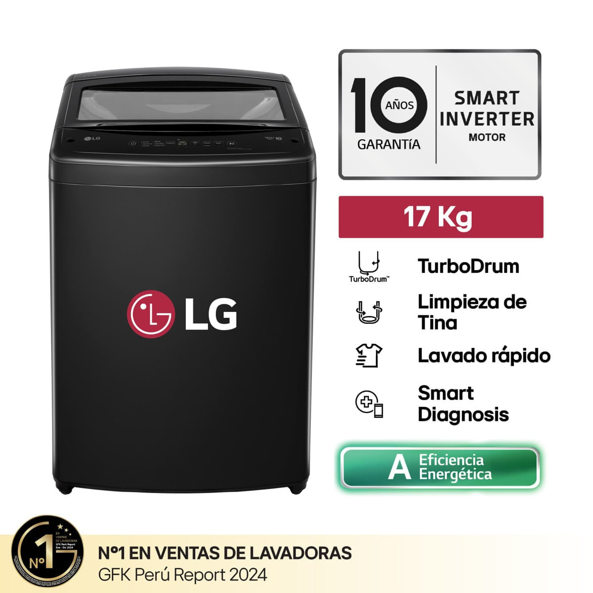Lavadora LG Carga Superior 17 Kg WT17OBVTB Negro Onyx