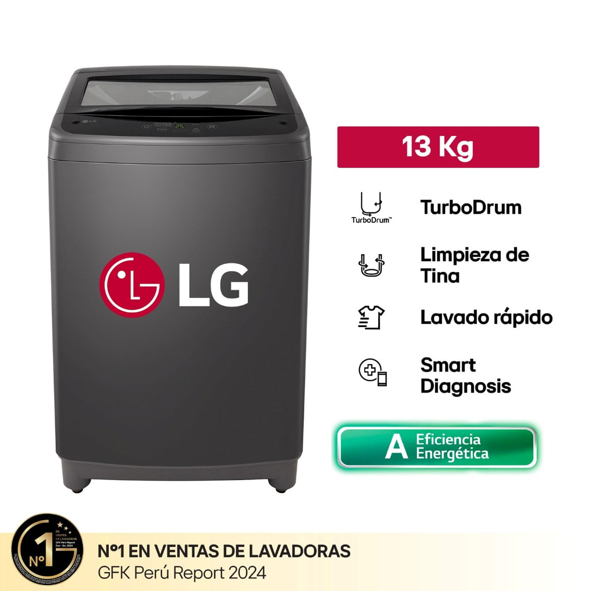 Lavadora LG 13 Kg Carga Superior TurboDrum Negro Claro - WT1