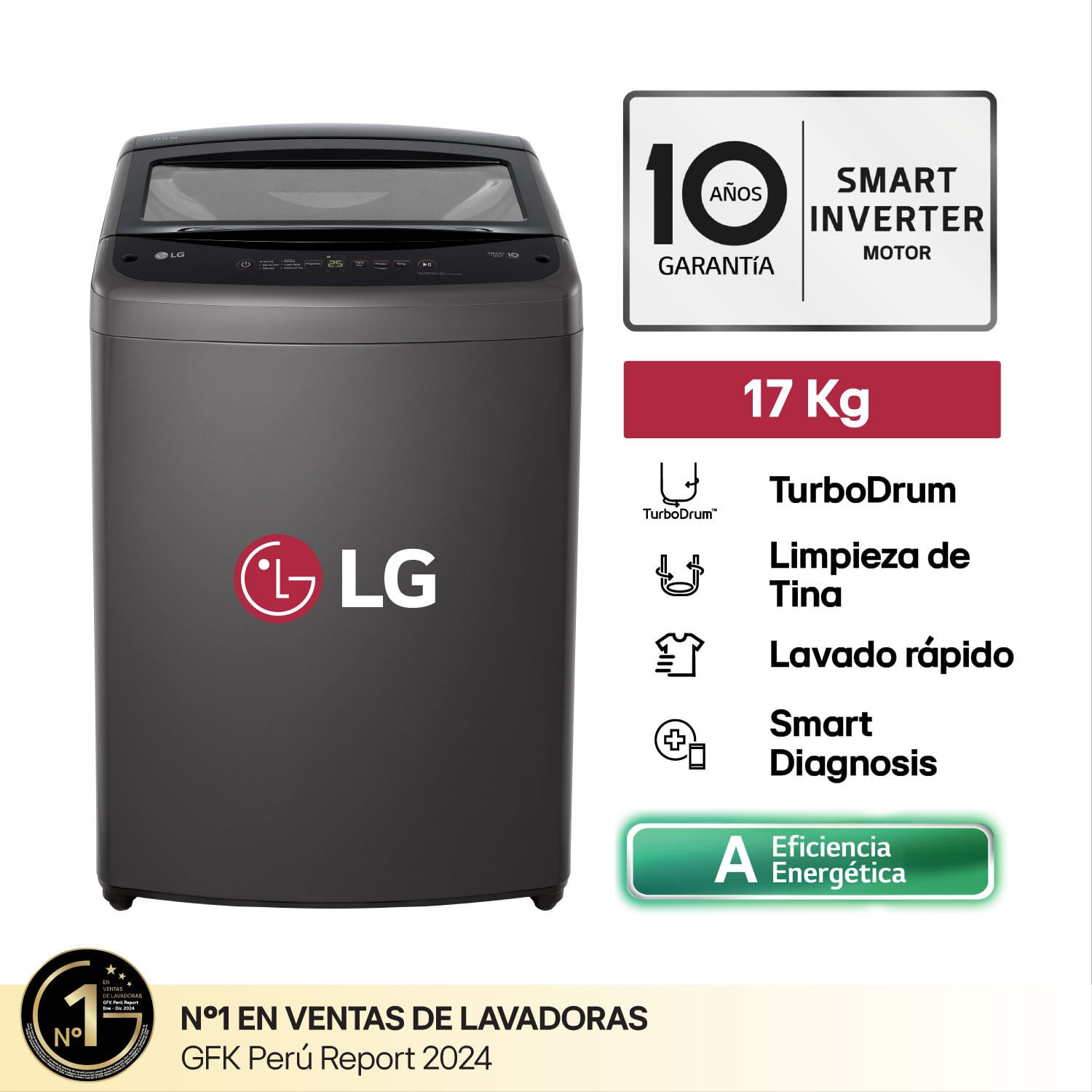 Lavadora LG 17 Kg Carga Superior TurboDrum Smart Inverter Ne