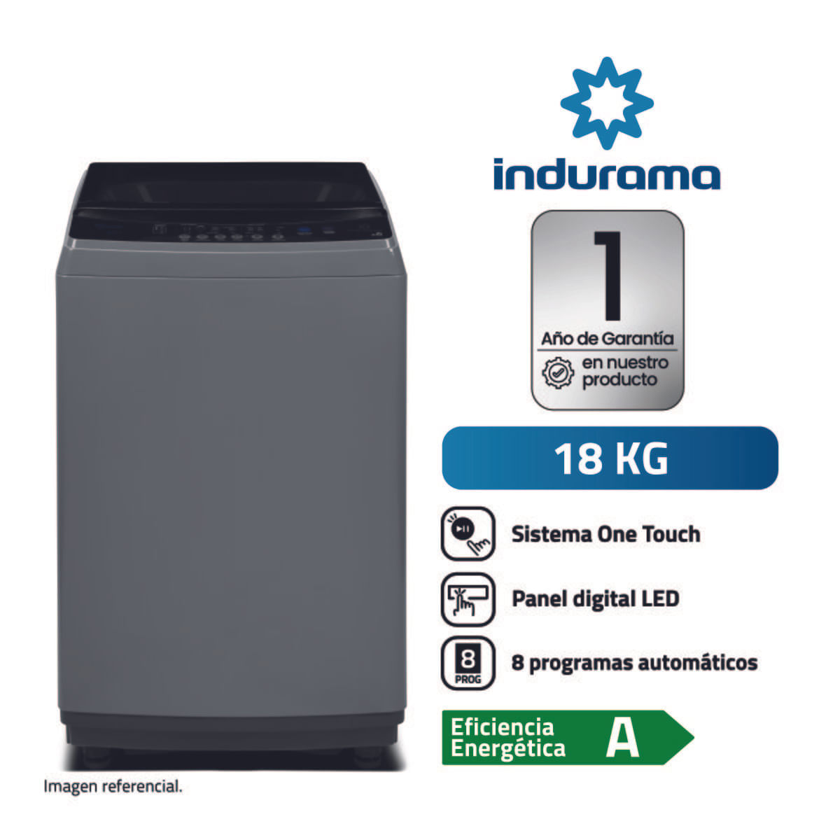 Indurama Lavadora Automatica LRI-18DGR 18Kg Gris Oscuro