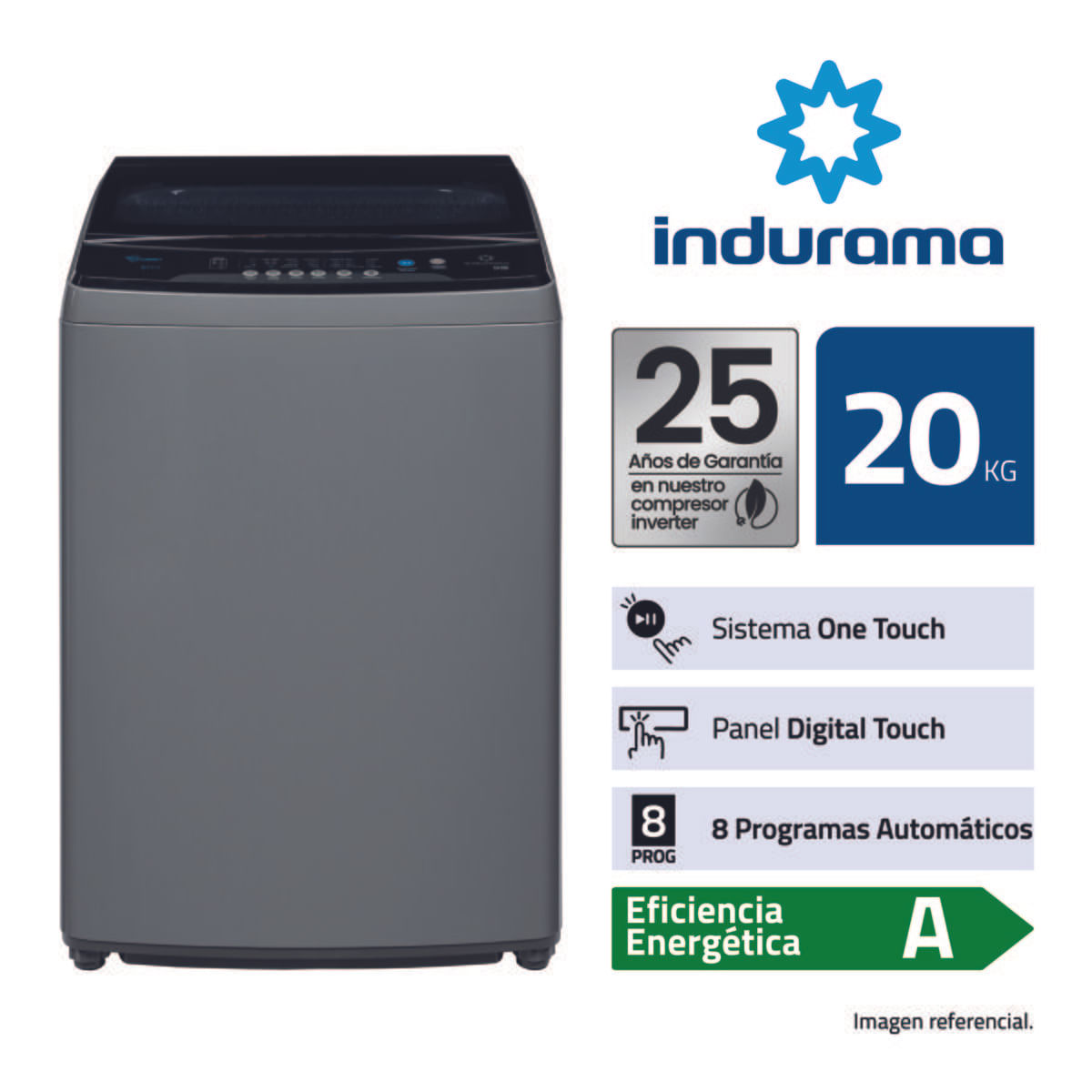 Indurama Lavadora Automatica Inverte LRI-20IGR 20 Kg Color G