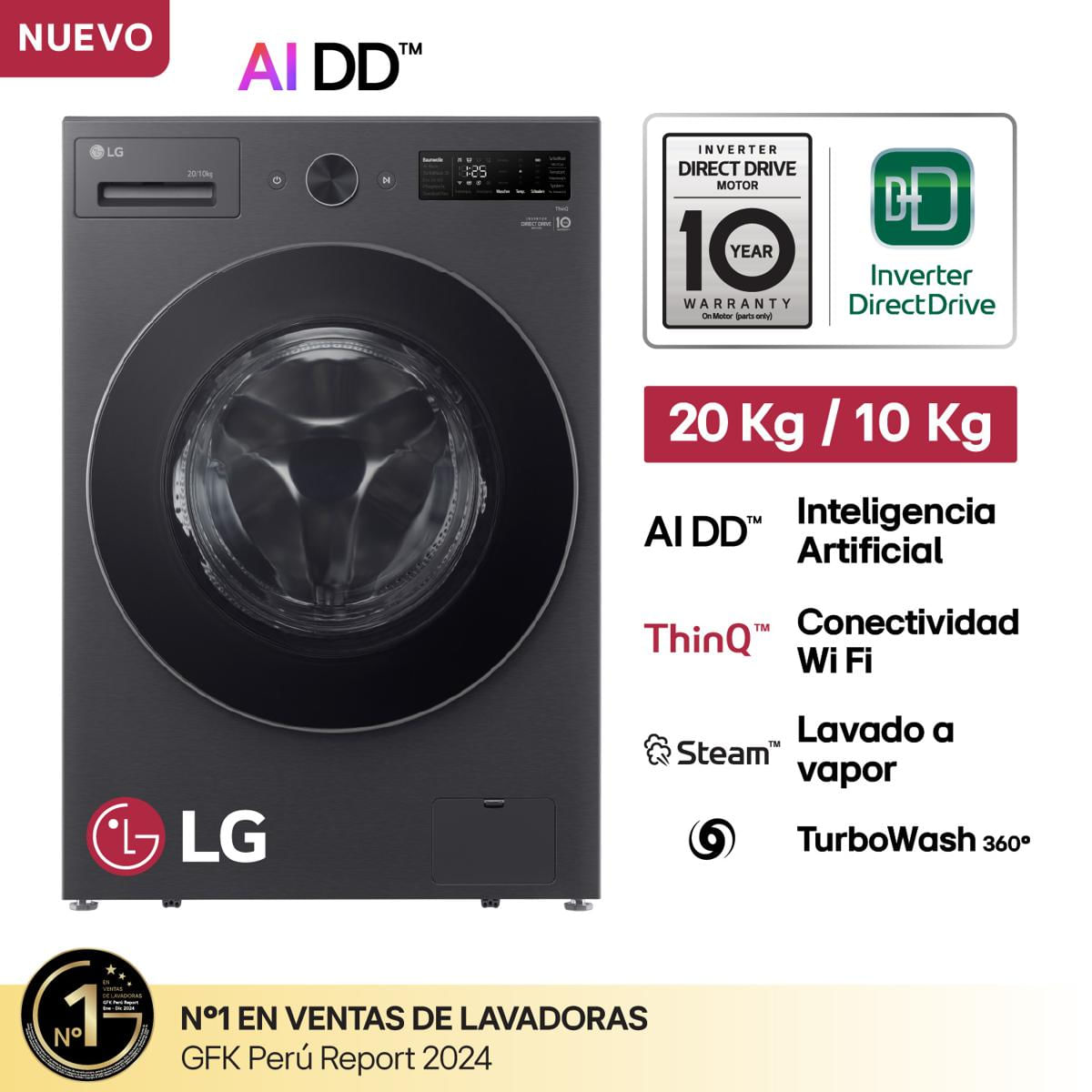 LG Lavaseca WD20EBNTSPG 20/10Kg Inteligencia Artificial Carg